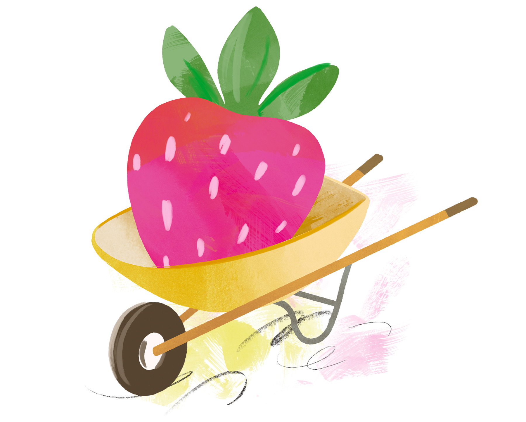A giant strawberry in a wheelbarrow